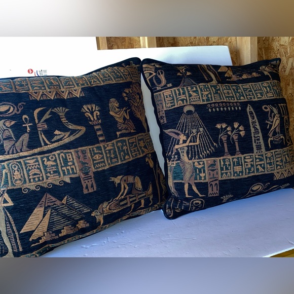 Vintage 90s 2pc Egyptian Tapestry Accent Pillows - Picture 2 of 10